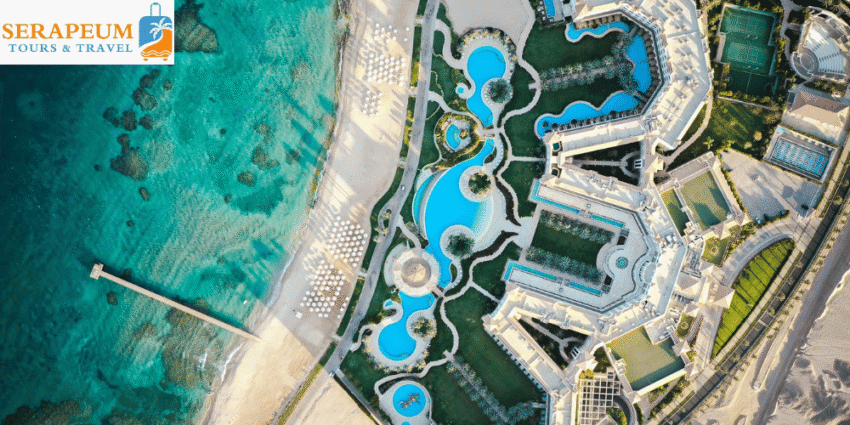 Hurghada travel guide featured image showing Red Sea coast resorts and turquoise water in Egypt