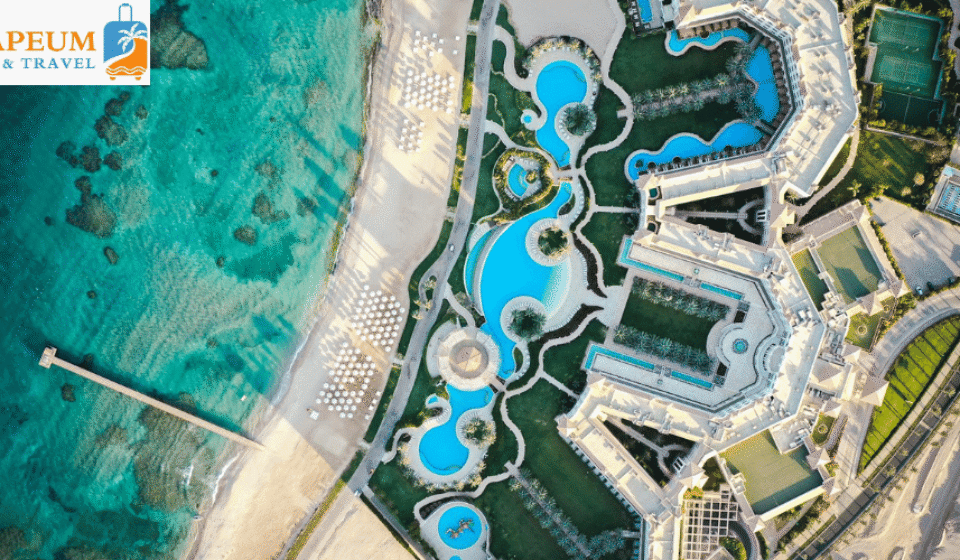 Hurghada travel guide featured image showing Red Sea coast resorts and turquoise water in Egypt