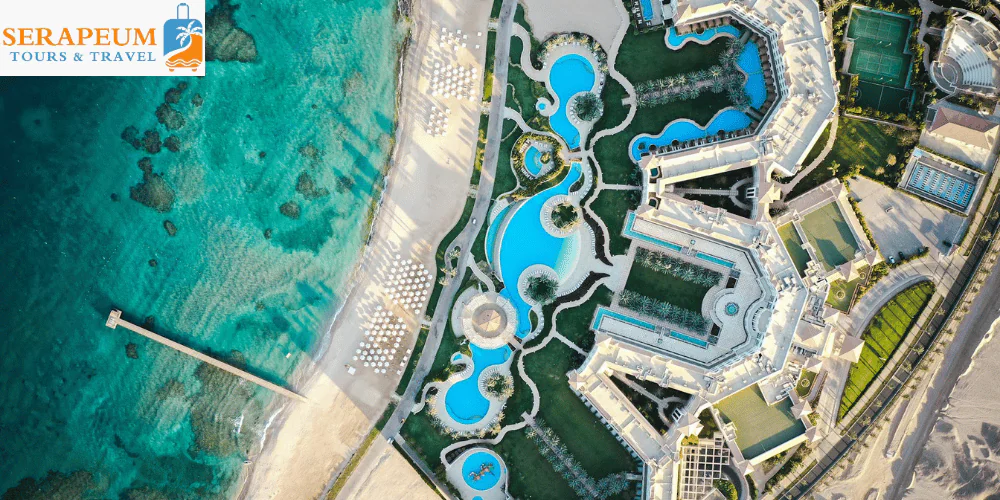 Home Hurghada travel guide featured image showing Red Sea coast resorts and turquoise water in Egypt