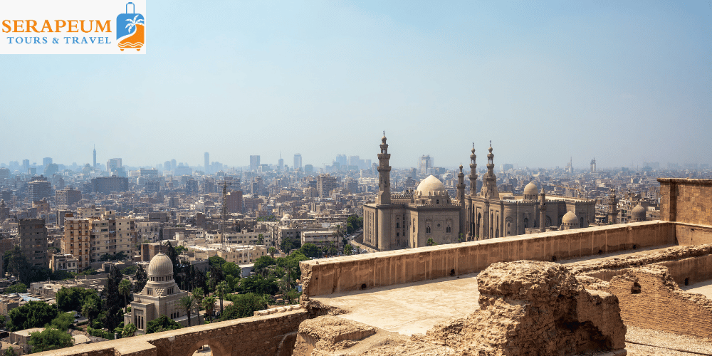inspirational Egypt travel image showing sunset and landmarks