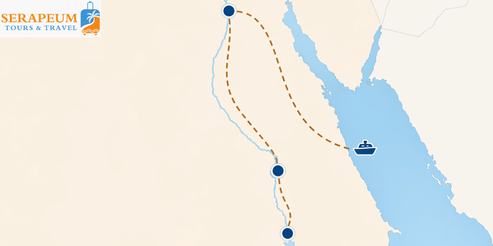 map of Egypt showing Cairo Luxor Aswan and Red Sea route