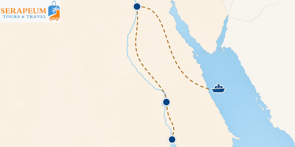 10 Days in Egypt Itinerary: Cairo, Luxor, Aswan & Red Sea map of Egypt showing Cairo Luxor Aswan and Red Sea route
