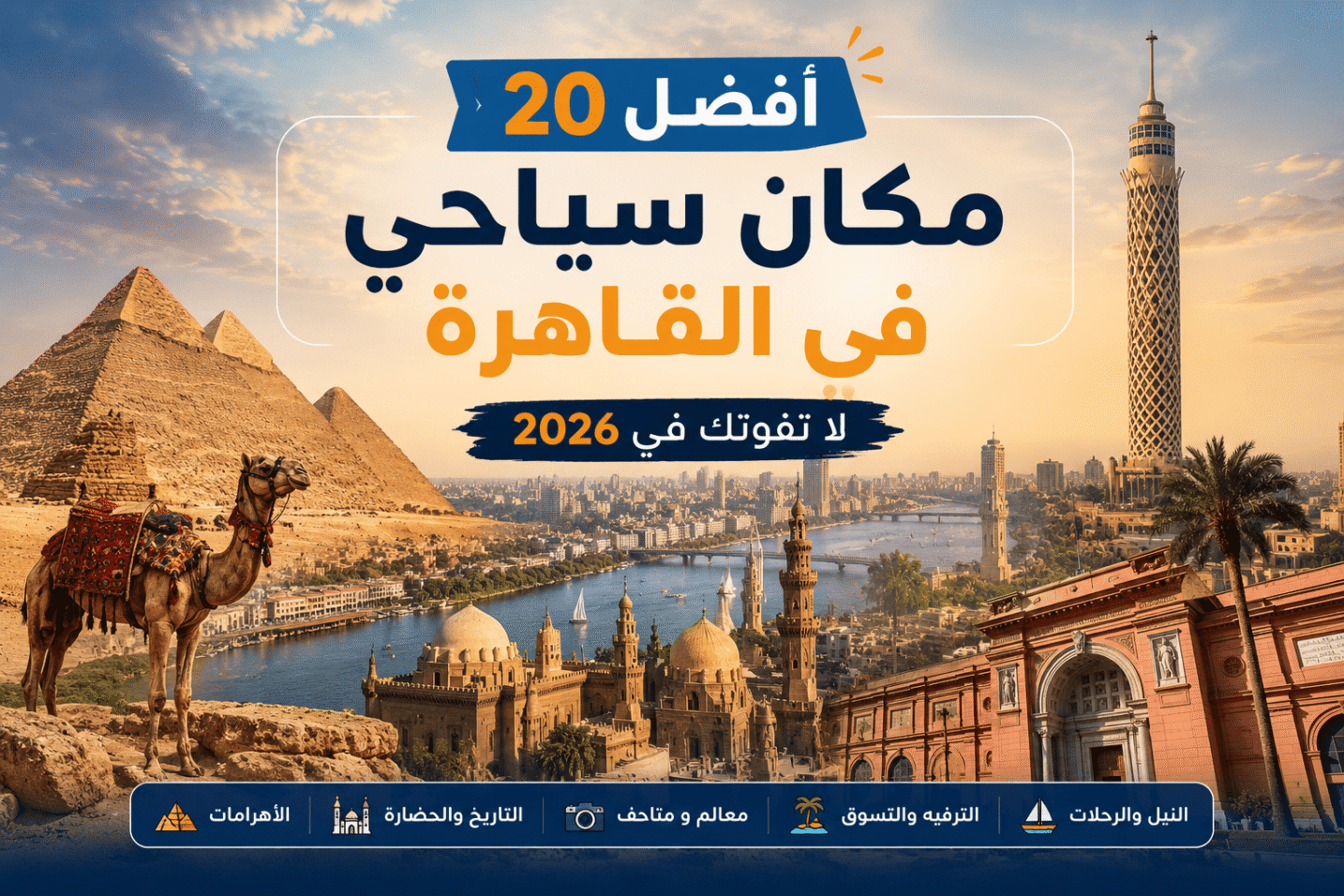 أفضل أماكن سياحية في القاهرة تشمل الأهرامات وبرج القاهرة والنيل والمتحف المصري في 2026