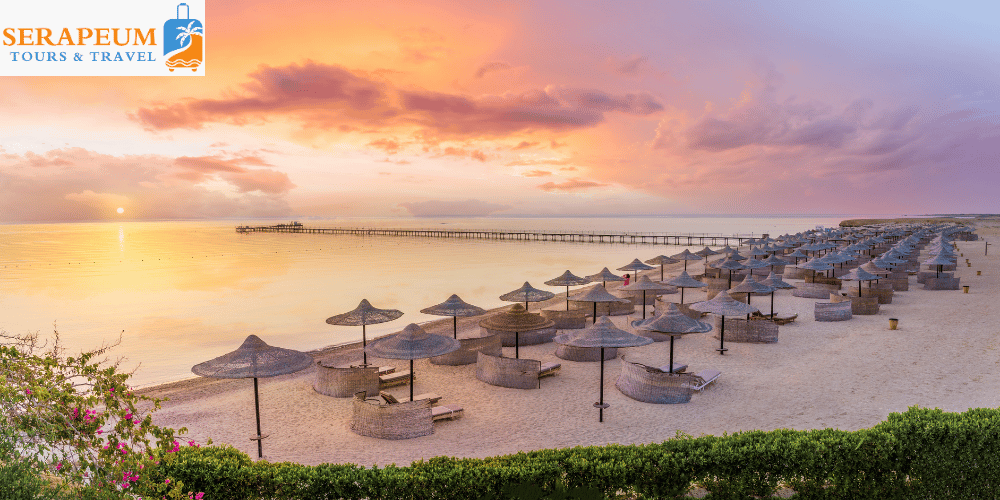 Overview of Hurghada city and resort areas along the Red Sea coast