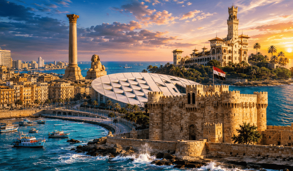 Alexandria Egypt with Qaitbay Citadel and Mediterranean Sea