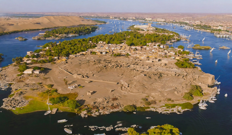 Panoramic view of Aswan on the Nile River