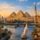 Cairo skyline with the Pyramids of Giza.
