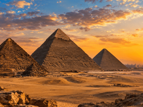 Panoramic view of the three Giza Pyramids in Egypt
