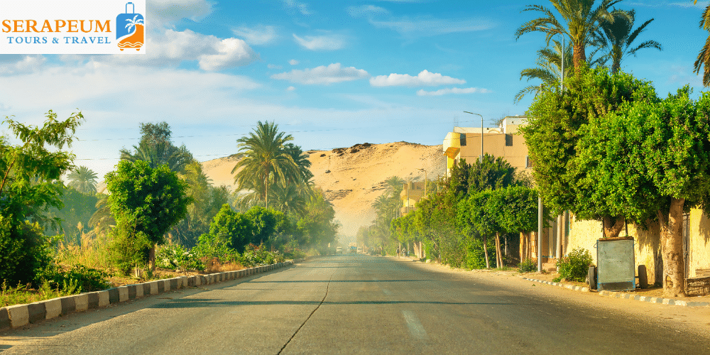 Desert road from Aswan to Abu Simbel in southern Egypt