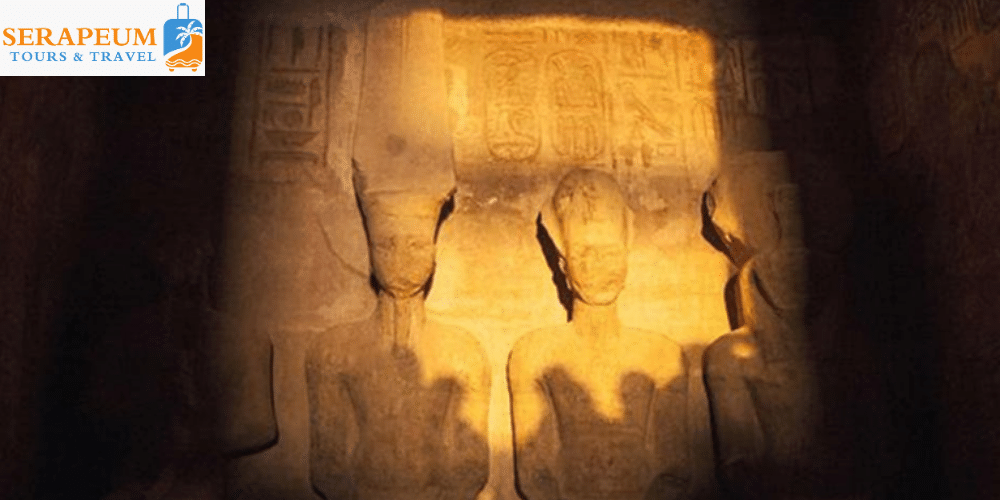 Sunlight illuminating the sanctuary during Abu Simbel solar alignment