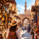 Khan El Khalili Bazaar in Cairo with traditional shops and lanterns
